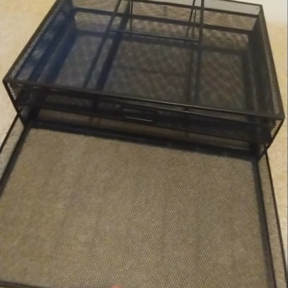 Black Mesh Monitor Riser with Drawers - Picture 6 of 7